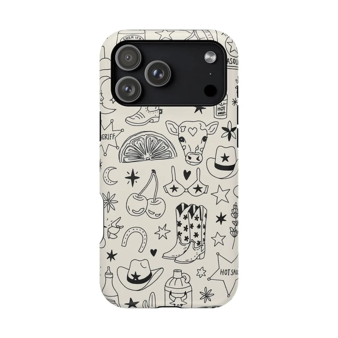 Cow Girl Doodle Premium Glossy Phone Case (Dual Layer) Available For All iPhone Models