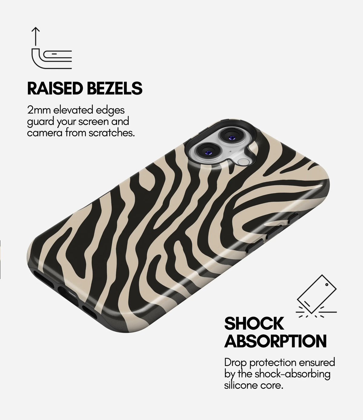 Zebra Noir Premium Glossy Phone Case (Dual Layer) Available For All iPhone Models