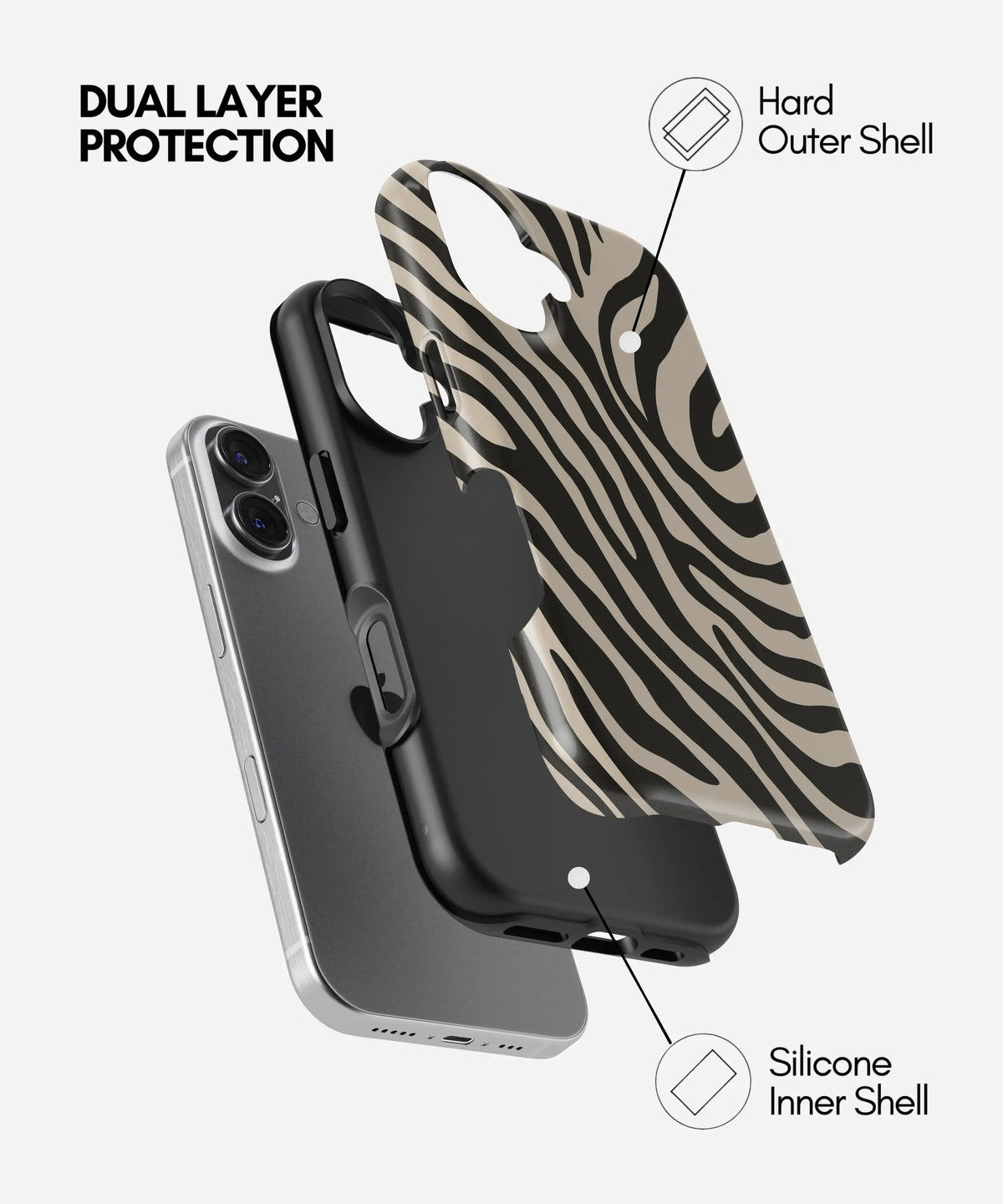 Zebra Noir Premium Glossy Phone Case (Dual Layer) Available For All iPhone Models