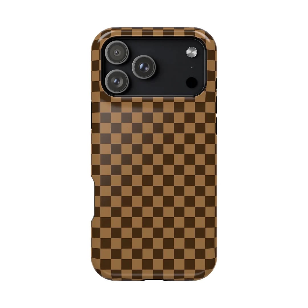 Mocha Plaid Premium Glossy Phone Case (Dual Layer) Available For All iPhone Models